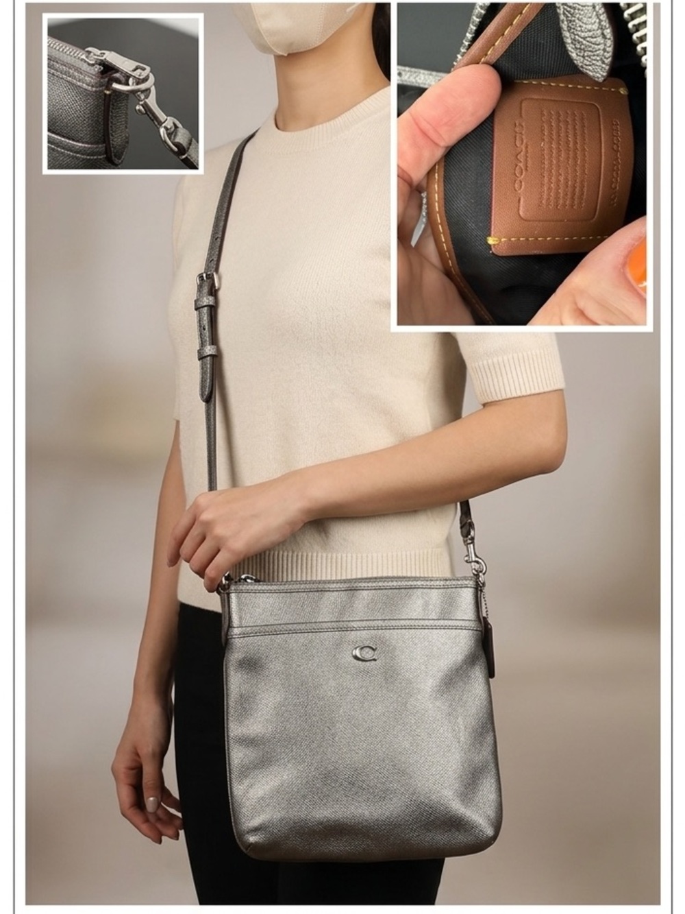 Coach Metallic Pewter Crossbody Bag